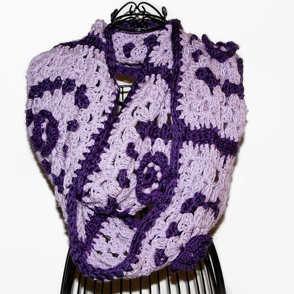 Crochet Scarf, Purple and Lavender Big Scarf, Cowl, Womans Scarf, Winter Scarf, Flowered Scarf, Gift for Her, 3D FLOWER SCARF