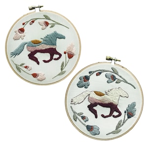 PDF - Wild Horse + Folk Flower Embroidery Pattern, DIY Embroidery Pattern, Instant Download