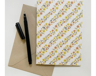 Diagonal Floral Pattern Notecard, Single Blank Notecard