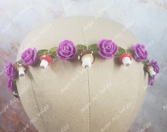 Boho Hippie Vibes, Mushroom Fairy Headband, Mushroom Headpiece, Purple Rose Headband, Fairycore Jewelry, Rave Fashion Wear, Festival Fashion