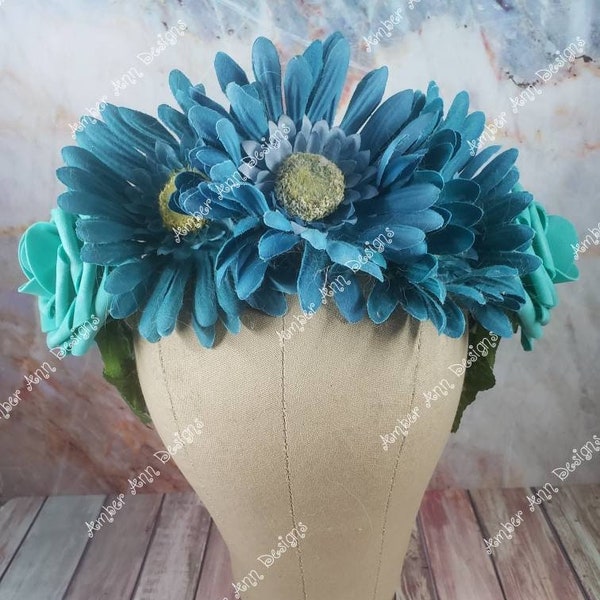 Blue Flower Crown, Blue Daisy Flower Crown, Fairy Flower Crown, Blue Fairy Crown, Faerie Crown, Cottagecore Crown, Blue Floral Crown, Rave