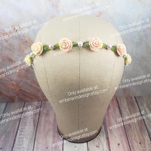 Adjustable Light Pink & Cream Rose Headband, Cream Flower Headband, Fairy Headband, Light Pink Flower Headband, Flower Girl Headband, Bridal