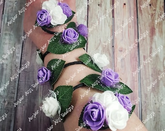 White & Purple Rose Cuff, Flower Arm Cuff, Fairy Arm Cuff, Elven Arm Cuff Vine, Woodland Arm Cuff, Ren Faire Accessory, Flower Arm Wrap