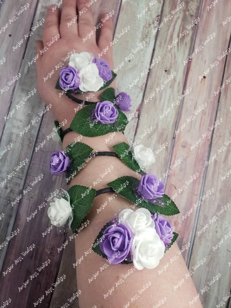 Blue Purple Rose Cuff, Flower Arm Wrap, Fairy Arm Cuff, Vine Arm Cuff