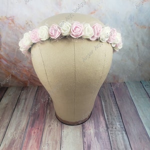 White & Light Pink Mini Rose Flower Crown, Dainty Rose Circlet, Rose Crown, Flower Circlet, Rose Diadem, Dainty Flower Crown, Bridal Circlet