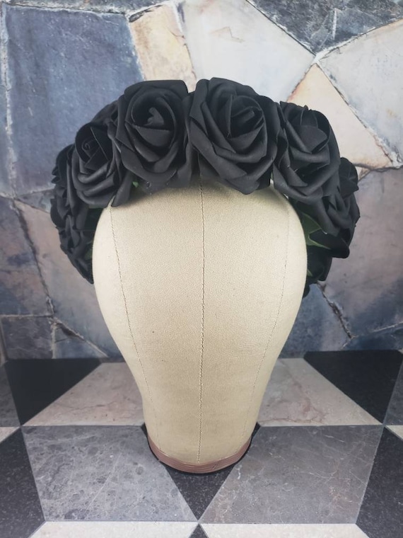 Black Rose Flower Crown Black Rose Crown Custom Bridal Etsy