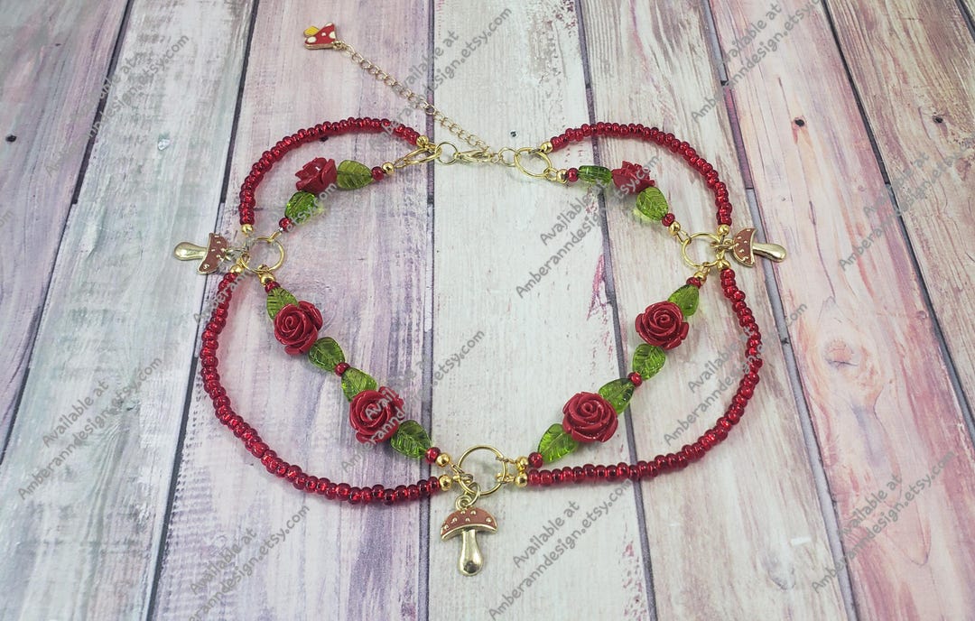 Mini Rosesste Choker Red Rose Choker, Mushroom Choker, Floral Choker, Red Flower Choker ...