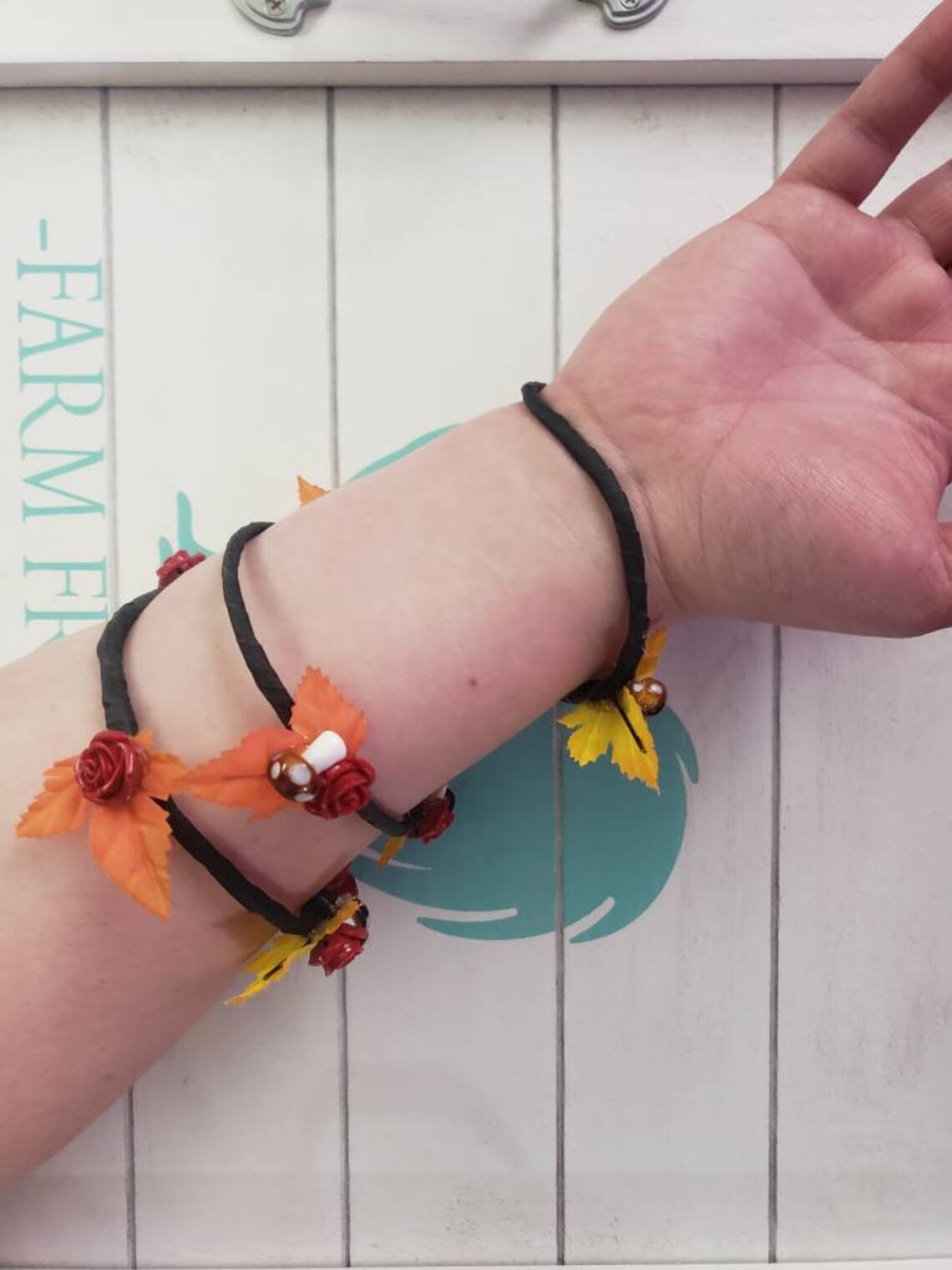 Red Rose Mushroom Flower Arm Wrap Fairy Arm Cuff Fall Leaf Etsy