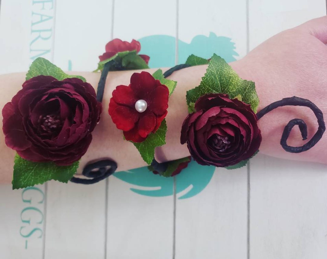 Burgundy Peony Red Flower Ivy Arm Cuff Flower Arm Wrap Etsy