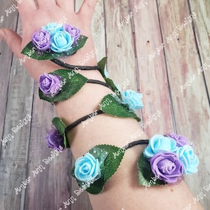 Blue Purple Rose Cuff, Flower Arm Wrap, Fairy Arm Cuff, Vine Arm Cuff, Leaf Arm Wrap, Woodland Arm Cuff, Elven Arm Cuff, Ren Faire Accessory