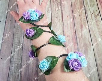 Blue Purple Rose Arm Cuff, Fairy Elven Costume Accessory