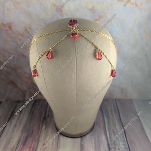 Pomegranate Headpiece, Red Gold Chain, Fruit Charm Jewelry, Gatsby Flapper Style, Pomegranate Crown