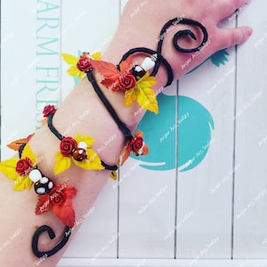 Autumn Red Rose & Mushroom Arm Cuff, Fall Leaf Arm Cuff, Flower Arm Wrap, Vine Arm Cuff, Fairy Arm Cuff, Elven Arm Cuff, Ren Faire Accessory