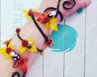 Autumn Rose Mushroom Arm Cuff, Fairy Elven Arm Vine, Ren Faire Accessory