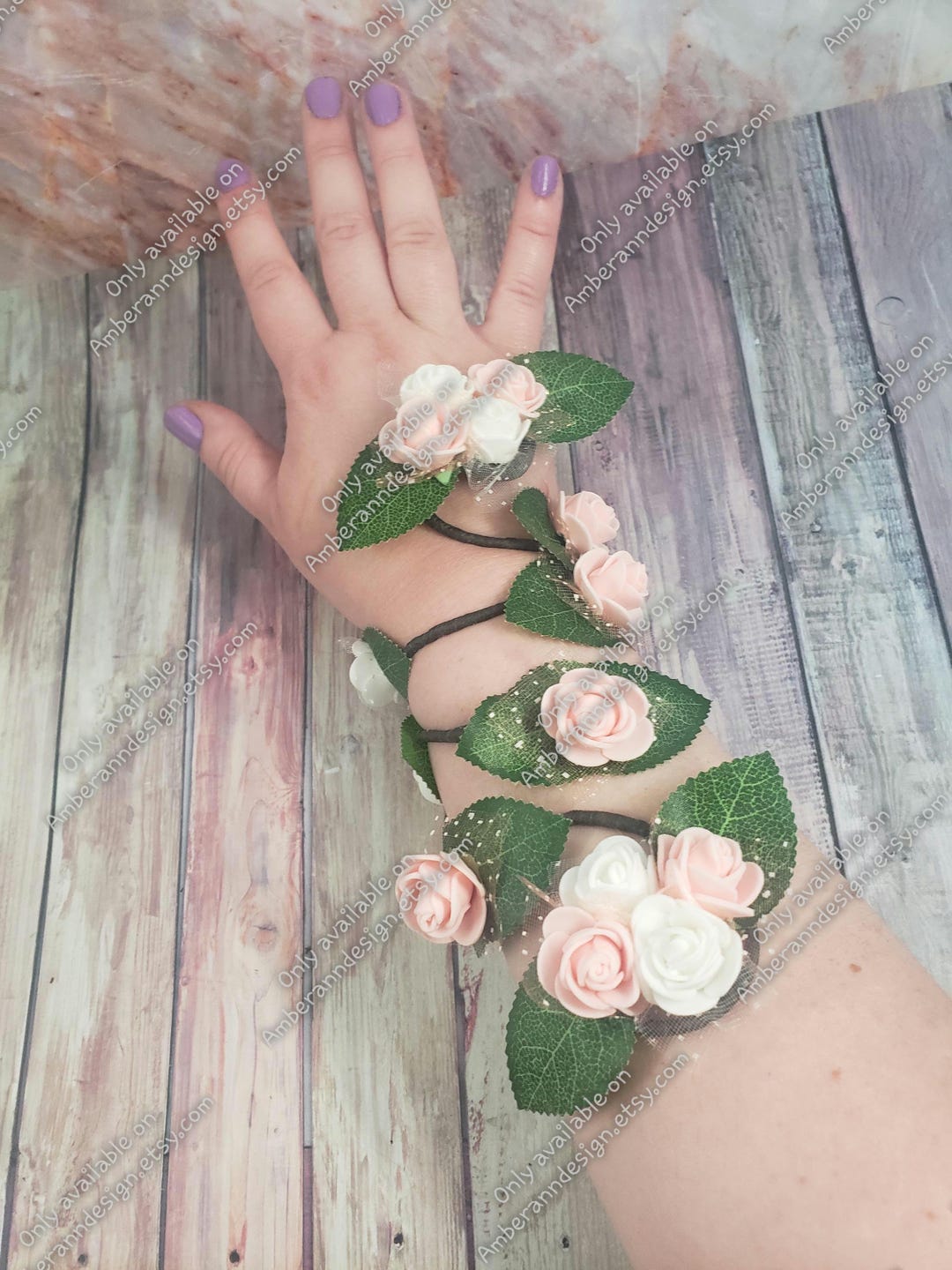 Light Pink & White Rose Cuff, Flower Arm Cuff, Fairy Arm Cuff, Elven ...