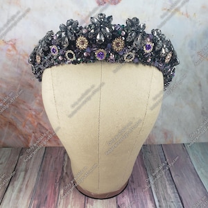 Emerald Purple & Black Crystal Tiara, Handsewn Crystal Beaded Tiara, Gothic Wedding Tiara, Gothic Wedding Crown, Gothic Luxury, Gothic Tiara