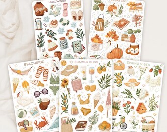 Sticker Sheet Bundle Seasons Pack | Summer Sticker | Fall Sticker | Winter Sticker | Spring Sticker | Journal Sticker