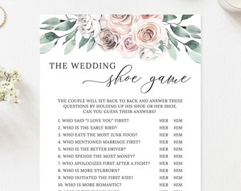 The Wedding Shoe Game, Couples Shower, Wedding Game, Bridal Shower Game, Engagement Party, Dusty Roses Pink Flowers, DigitalFile WE071 BR071