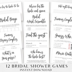 Bridal Shower Games Bundle, Printable Shower Games Pack & Activities - Black and White - DIGITAL FILE Instant Download - BR005