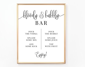 Bloody and Bubbly Bar, Bloody Mary Bar Sign, Mimosa Bar, Bubbly Bar, Printable Drinks Sign, Wedding, Bridal Shower Bridal Brunch WE030 BR030