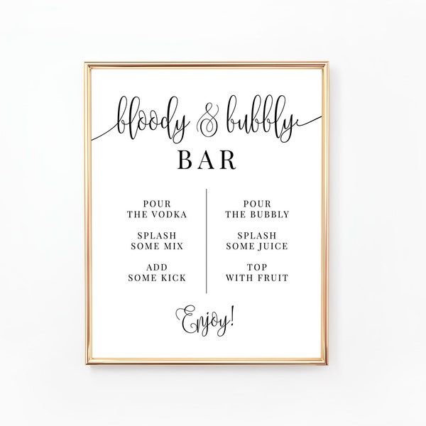 Bloody and Bubbly Bar, Bloody Mary Bar Sign, Mimosa Bar, Bubbly Bar, Printable Drinks Sign, Wedding, Bridal Shower Bridal Brunch WE030 BR030