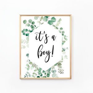 It&#39;s a Boy AND It&#39;s a Girl Sign, Printable Baby Shower Sign, Greenery Baby Shower Sign, Baby Shower Decor, Foliage, Eucalyptus, BA053
