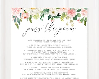 Pass the Poem Bridal Shower Game, Floral Bridal Shower, Wedding Shower, Shower Activity, Blush and Pink Flowers, Digital File, BR029