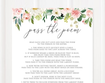 Pass the Poem Bridal Shower Game, Florale Brautparty, Hochzeitsparty, Duschaktivität, Blush und rosa Blumen, digitale Datei, BR029