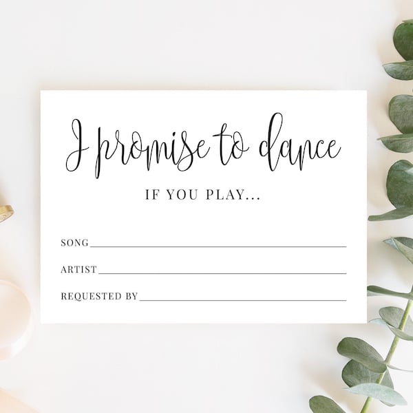 Printable Song Request Card, I Promise to Dance If You Play Card, Wedding Song Request, Music Card, Invitation Insert, Digital File, WE030