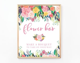 Letrero de barra de flores, letrero de despedida de soltera, haga un ramo para llevar en su camino, estación de flores, vegetación, colorido, floral rosa, WE017 BR017, BA017