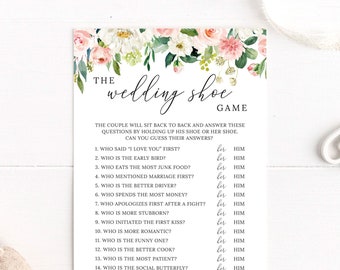 The Wedding Shoe Game, Couples Shower, Engagement Party, Wedding Game, Bridal Shower Game, Blush and Pink Flowers, Digital File WE029, BR029