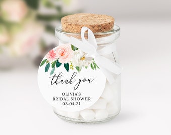 Floral Favor Tags, Thank You Tags, Wedding Round Tags, Shower Gift Tags, Blush and Pink Flowers, Digital File, BR029, BA029, WE029