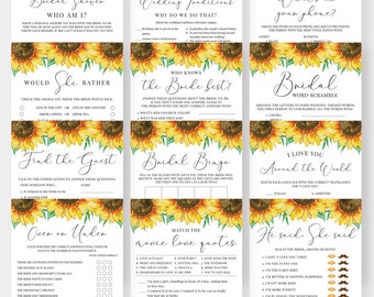 12 Bridal Shower Games Bundle, Printable Shower Games Package, Floral Wedding Shower Games Pack, Sunflowers, Yellow Flowers, BR013