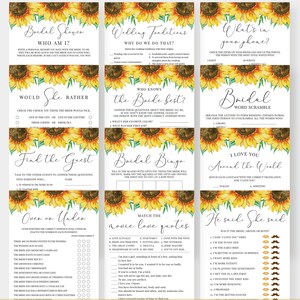12 Bridal Shower Games Bundle, Printable Shower Games Package, Floral Wedding Shower Games Pack, Sunflowers, Yellow Flowers, BR013