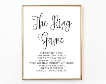 The Ring Game | Don't Say Bride Game | Printable Bridal Shower Sign | Wedding Shower | Black and White | Instant Download | BR030