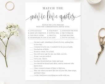 Movie Love Quotes Game | Bridal Shower Games | Wedding Shower | Black and White Design | DIGITAL FILE Instant Download | BR030
