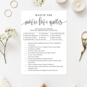 Jogo de citações de amor de filme | Jogos de chá de panela | Chuveiro de casamento | Design preto e branco | Download instantâneo de ARQUIVO DIGITAL | BR030