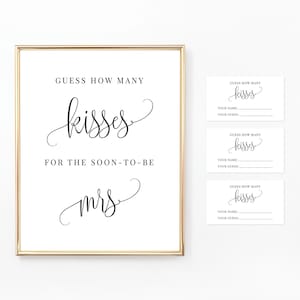 Quanti baci per la futura signora Sign and Cards | Matrimonio | Gioco di addio al nubilato stampabile | Baci nel barattolo | Bianco e nero | BR030