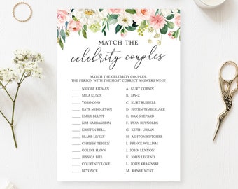 Match the Celebrity Couples Game, Bridal Shower Game, Floral Wedding Shower, Couples Shower, Blush Flowers, Digital File, BR029