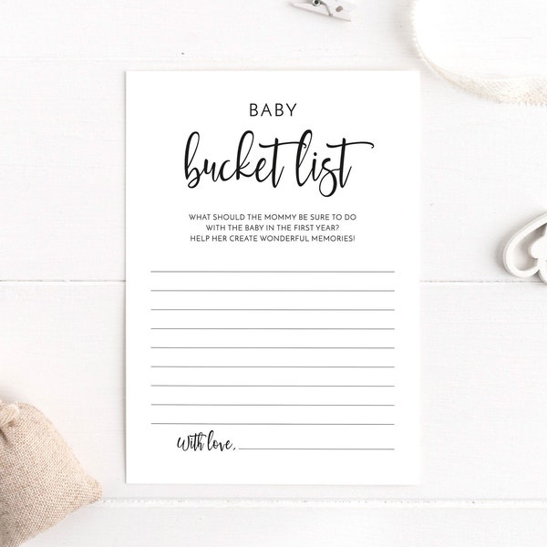 Baby Bucket List Game, Baby Shower Game, Bucket List for the First Year, Bucket List for Mom and Baby, Black and White, Digital File, BA005