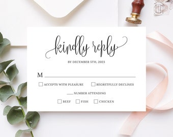 Printable Wedding RSVP Template, RSVP Card, Wedding Invitation Insert, Kindly Reply Card, Wedding Response Card, Digital File, WE030