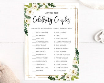 Match the Celebrity Couples Game, Match the Famous Couples, Floral Bridal Shower, Wedding Shower Games, Digital File, BR002