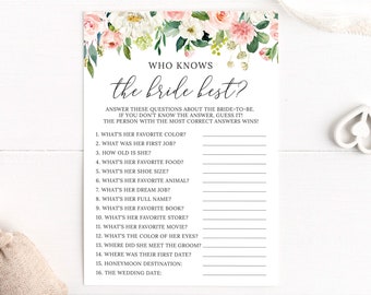 Who Knows the Bride Best, How Well Do You Know the Bride, Bridal Shower Game, Floral Wedding Shower, Blush Flowers, Digital File, BR029