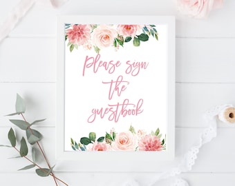 Please Sign the Guestbook, Floral Guestbook Sign, Baby Shower, Bridal Shower, Wedding Guestbook Sign, Printable Sign, WE034 BR034 BA034