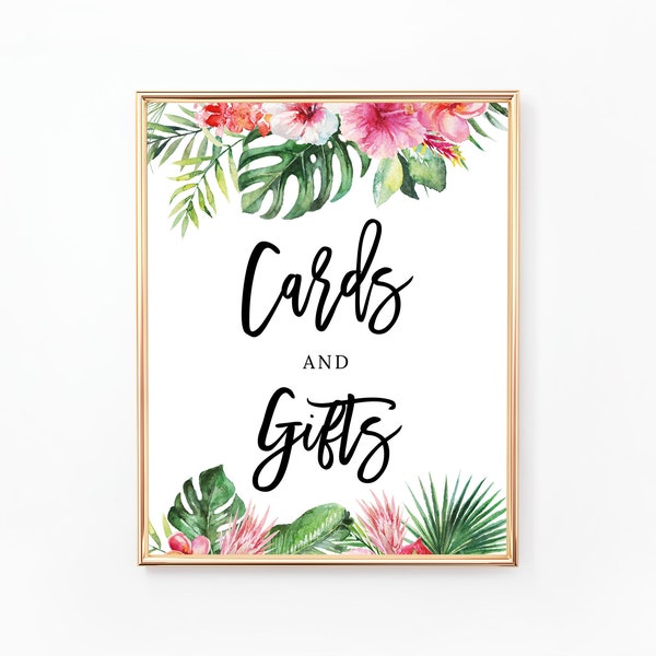 Tropical Cards and Gifts Sign, Printable Cards Sign, Gifts Table Sign, Hawaiian Bridal Shower, Wedding Shower Digital File BR025 WE025 BA025