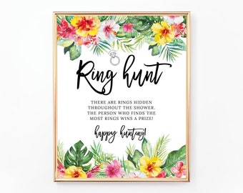 Tropical Ring Hunt Sign, The Ring Game, Don't Say Bride Game, Printable Bridal Shower Sign, Floral Wedding Shower, Hawaiian, BR086