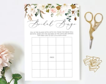 Bridal Shower Bingo Game, Printable Wedding Shower Game, Floral, Pink and White Flowers, Magnolias, Digital File, BR027