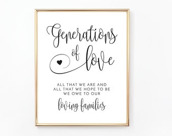Printable Generations of Love Sign | All That We Are And All That We Hope To Be Sign | Wedding Sign, Thank You Sign | Digital File | WE030