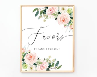 Floral Favors Sign, Printable Sign, Wedding, Bridal Shower, Baby Shower Decor, Blush and Pink Flowers, Digital File, WE029 BR029 BA029