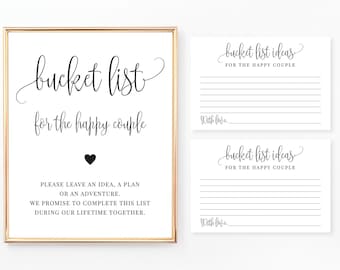 Bucket List Sign and Cards, Wedding Bucket List, Wedding Game, Bucket List Ideas, Bridal Shower, Wedding Shower, Minimalist, WE030, BR030
